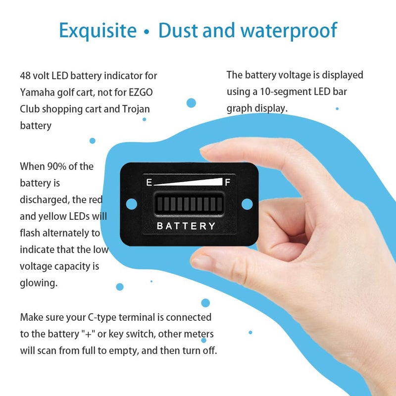 G 48V Battery Fuel Gauge Indicator, LED Battery Indicator Meter Gauge for Golf Cart,Fork Lifts, Floor Care Equipment, EZGO, Yamaha, Club Car - Image 4